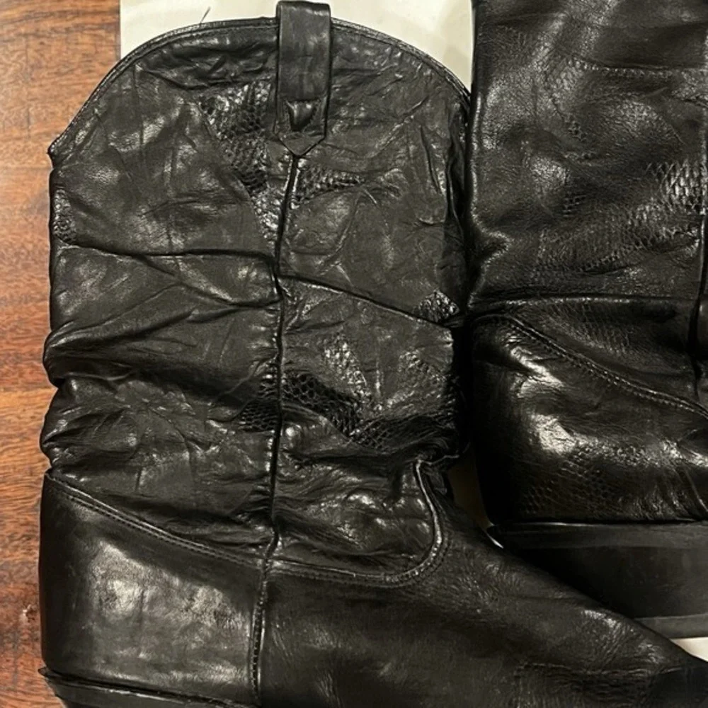 VINTAGE 1980s DINGO BOOTS SLOUCH BLACK LEATHER 7 M GRUNGE METAL‎ GRUNGE VTG